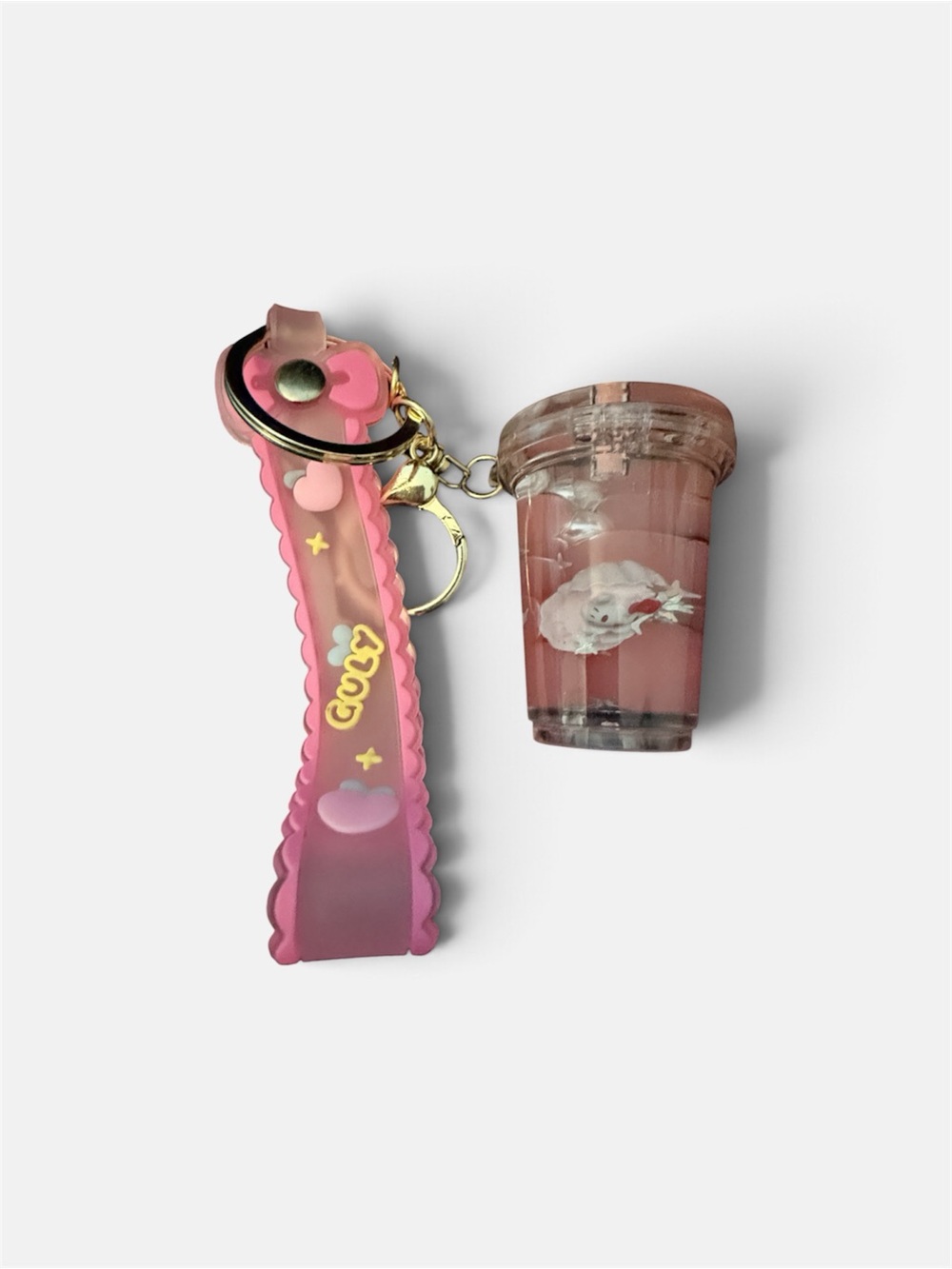 Kids Pink Cute Cup Keychain with Strap